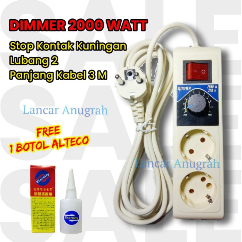 Dimmer 2000 Watt || Dimmer Saklar 2 Lubang Panjang Kabel 3 M || Dimmer Pengatur Kecepatan Mesin Geri