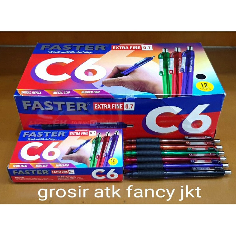 

KODE V7E 12 buah Pulpen Pen Pena Ball Pen Ballpoint Bolpen Faster C6 Extra Fine Point 7 mm Clicker Cetrek Hitam