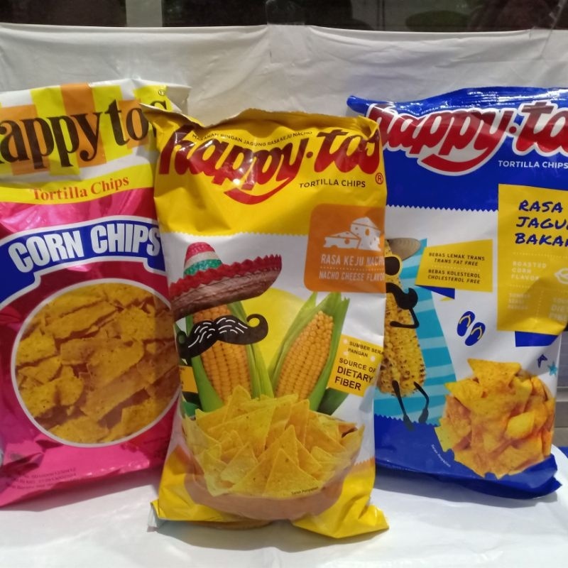 

Snack Camilan Gurih Kripik / Keripik Happytos Tortilla Chips / Tortila Jagung Bakar, Original, Nachos Cheese, Corn Chips, Hot Chilli 140 Gram