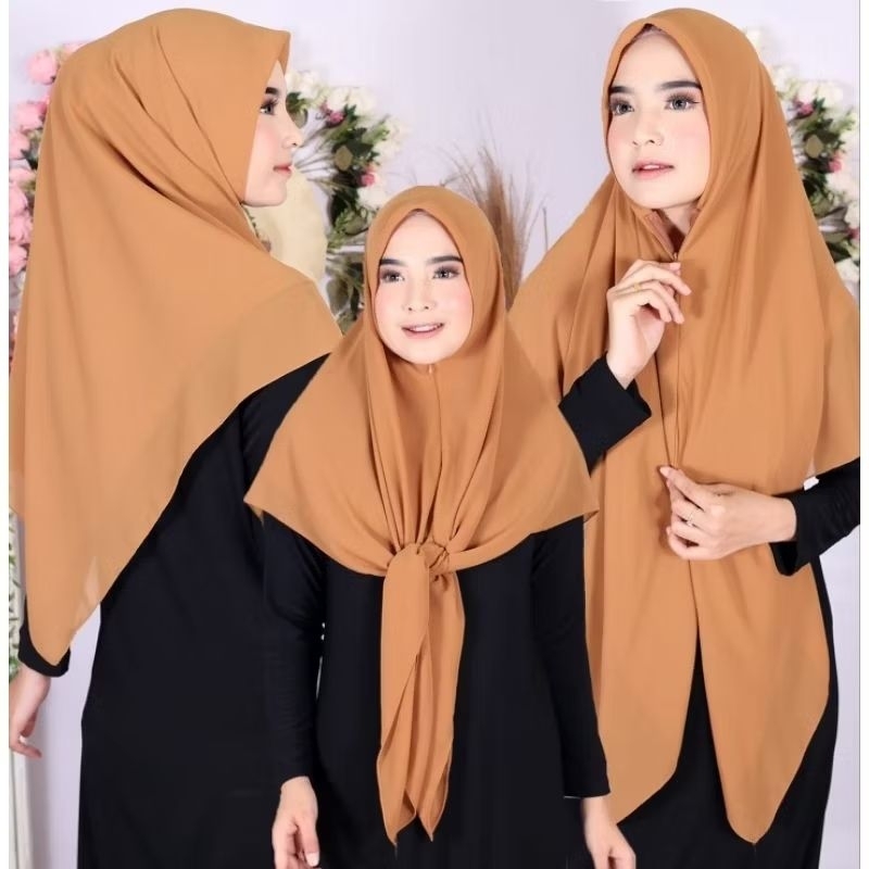 Kerudung zipper instant, hijab segiempat zipper, jilbab zipper resleting polos