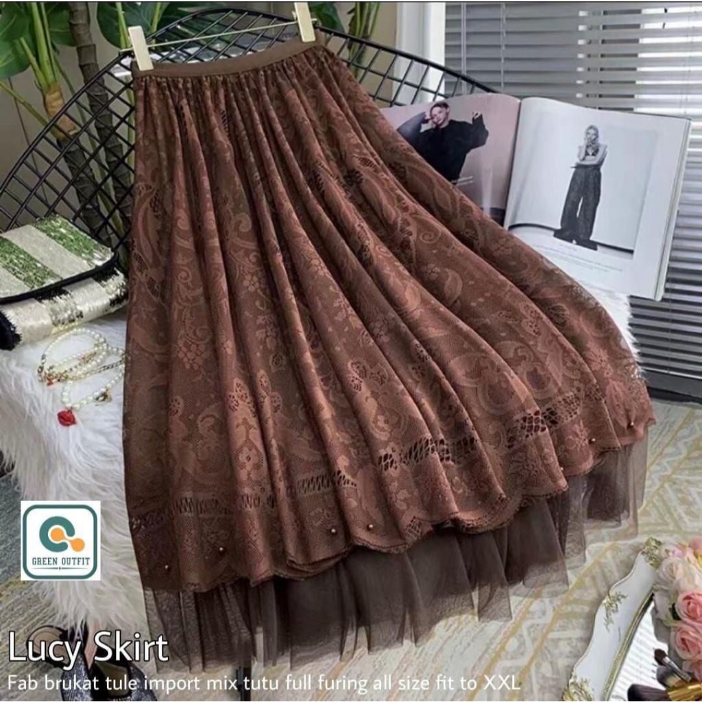 Lucy skirt rok tutu wanita muslim dewasa jumbo xxl brukat tile renda import premium Korean style