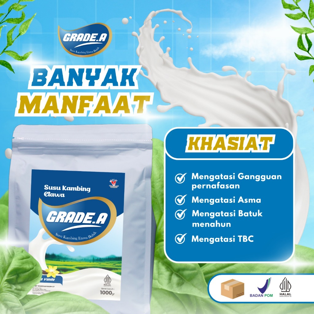 

SUSU KAMBING ETAWA BUBUK GRADE A RASA VANILA KEMASAN 1KG 500GR 200GR