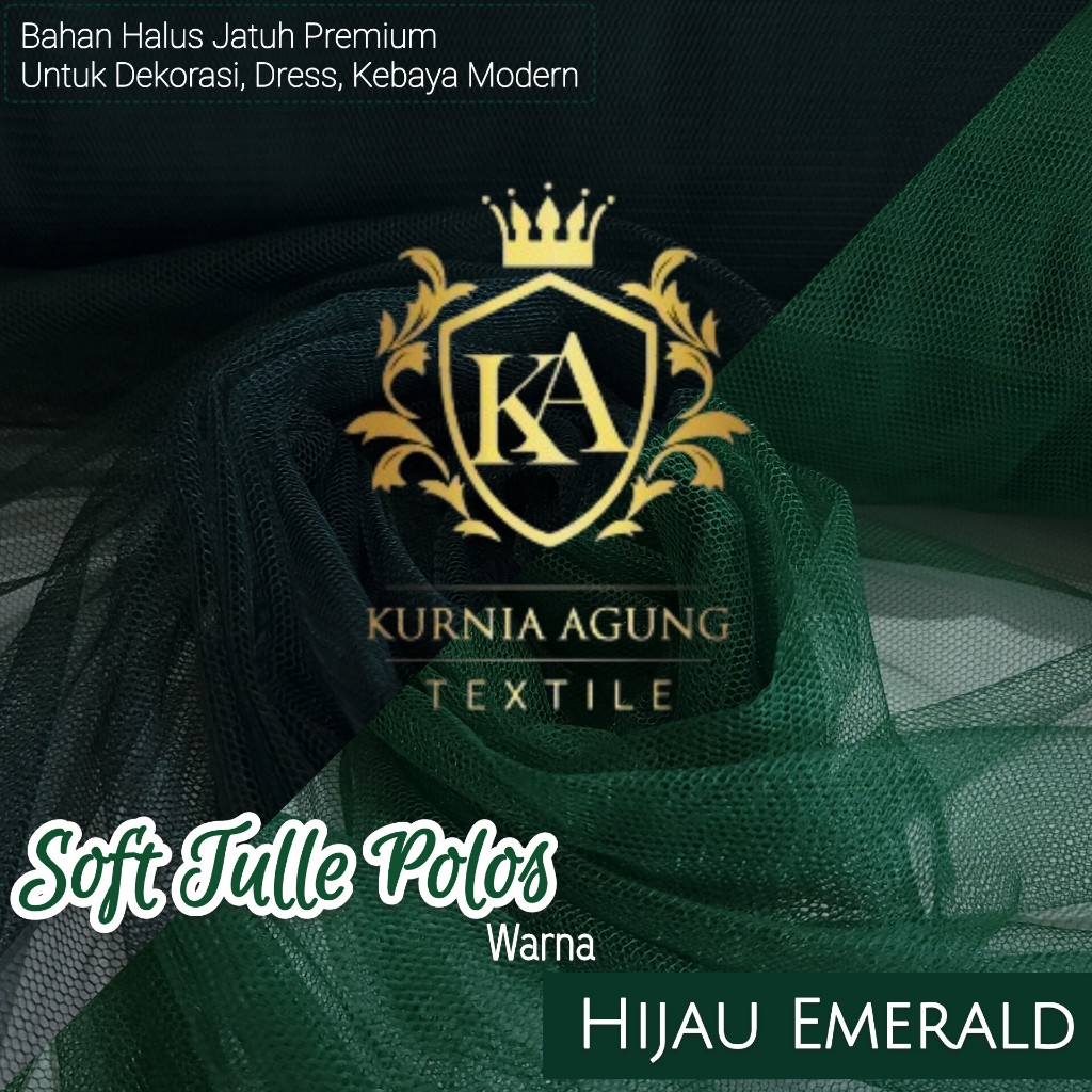 Soft Tulle Tile Polos warna HIJAU EMERALD Bahan Kebaya Dekorasi Meteran Murah Premium Lebar 1.7meter