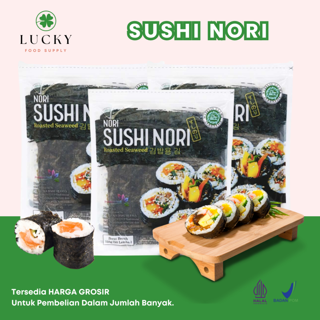 

Sushi Nori Java Seaweed / Sakao Nori ( Rumput Laut untuk Sushi / Kimbap ) HALAL