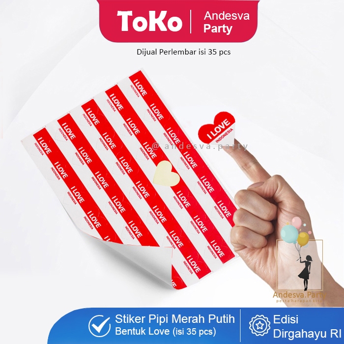 

( isi 35 ) Stiker pipi merah putih bentuk hati / stiker pipi bendera hati love / stiker love