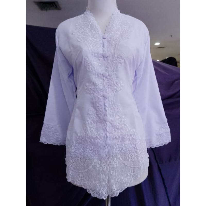 Atasan Kebaya Encim Modern Lengan Panjang Warna Putih Bersih