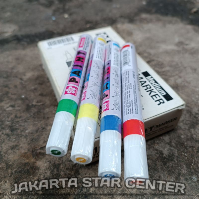 Spidol permanen sakura medium marker warna putih merah hijau kuning biru pain marker model kocok oil