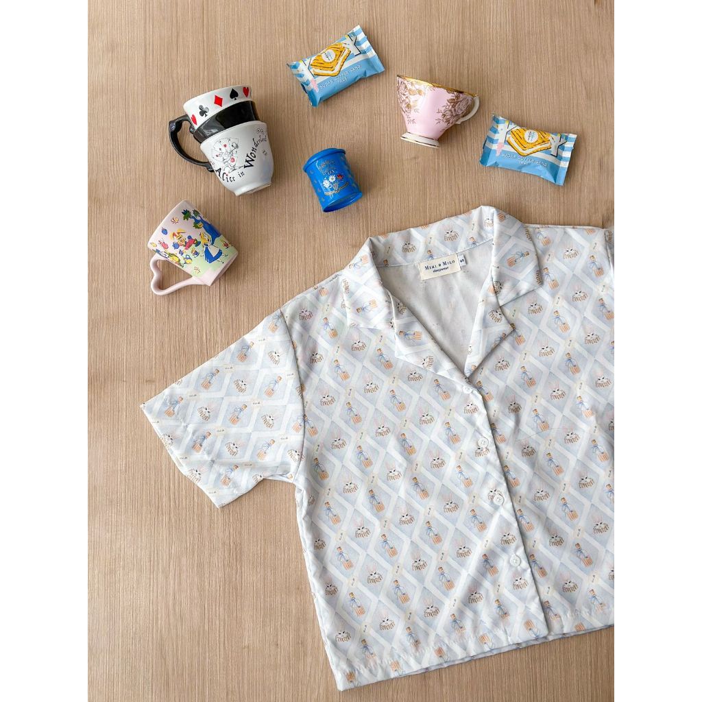 Mimi & Milo Alice in Wonderland Crop shirt kemeja cotton anak wanita