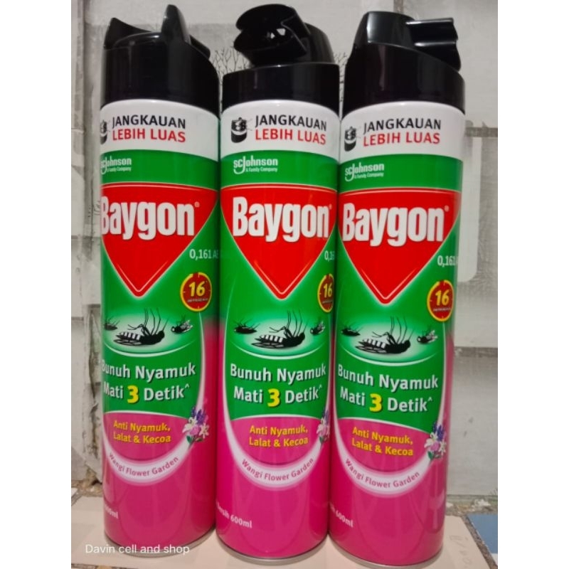 Baygon 600ml flower garden. Semprotan nyamuk DBD 16 jam perlindungan