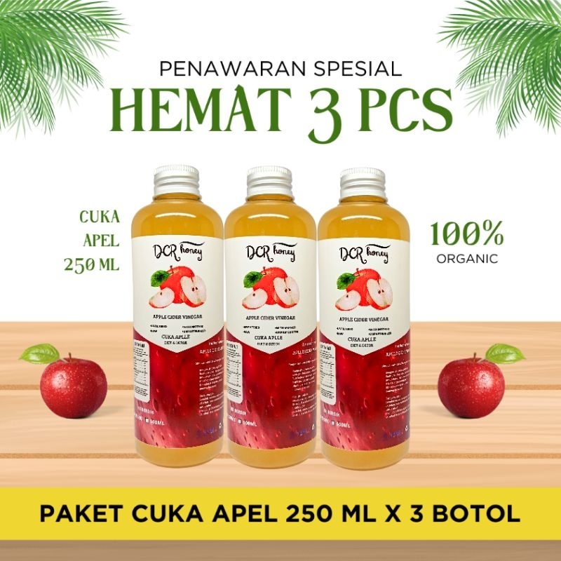 

DCR Honey - Paket Bundling 3 Pcs Cuka Apel 250ml Original Premium With Mother Cider Vinegar