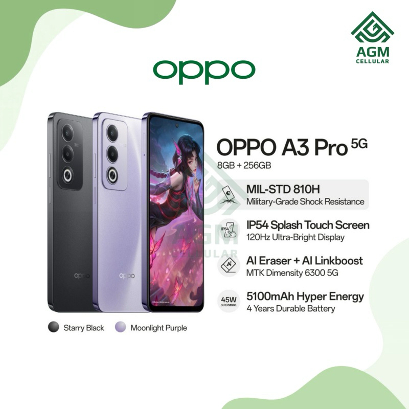 HANDPHONE OPPO A3 PRO 5G RAM 8GB/256GB (Starry Black & Moonlight Purple)