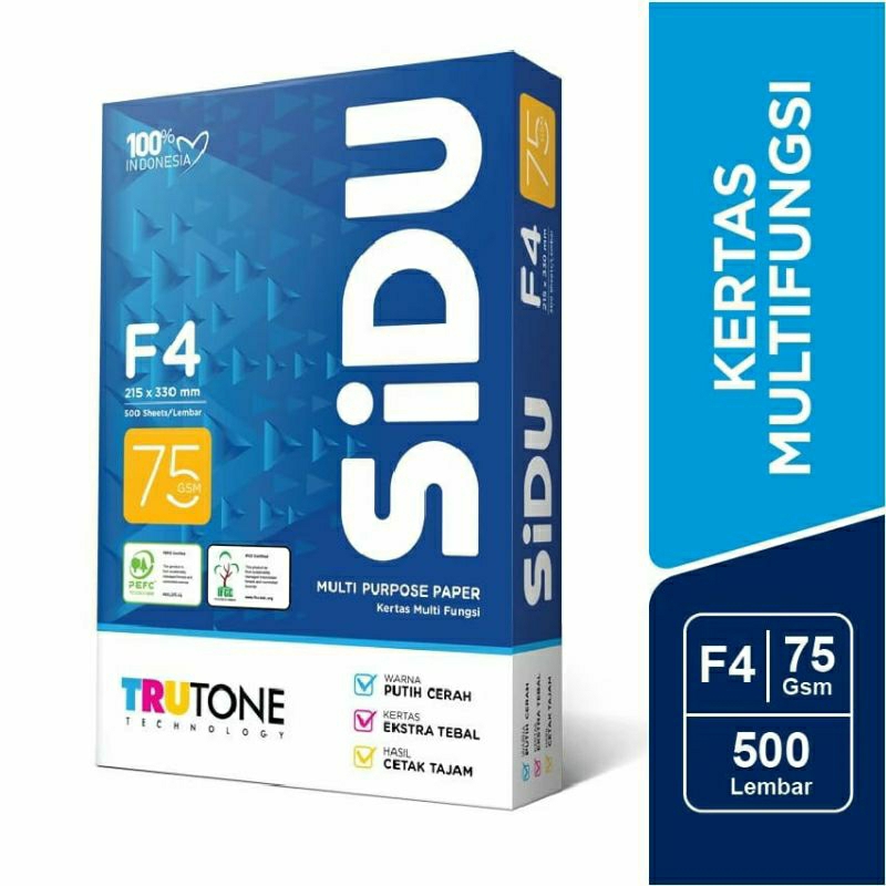 

Kertas HVS F4 SiDU Print Foto Copy F4 75 gsm 1 rim (500 lembar)