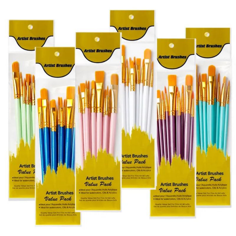 

10 Pcs/Set Kuas Lukis Set Kuas Melukis Cat Air / Kuas Face Painting Brush Acrylic Brush Nylon Kuas Cat Air Nilon