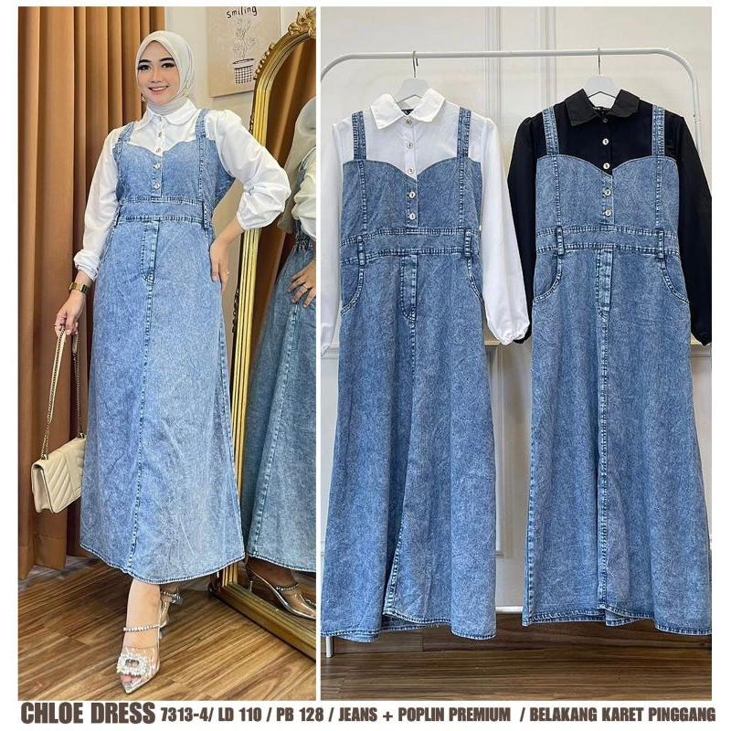 READY CHLOE DRESS || DRESS JEANS KOREAN STYLE