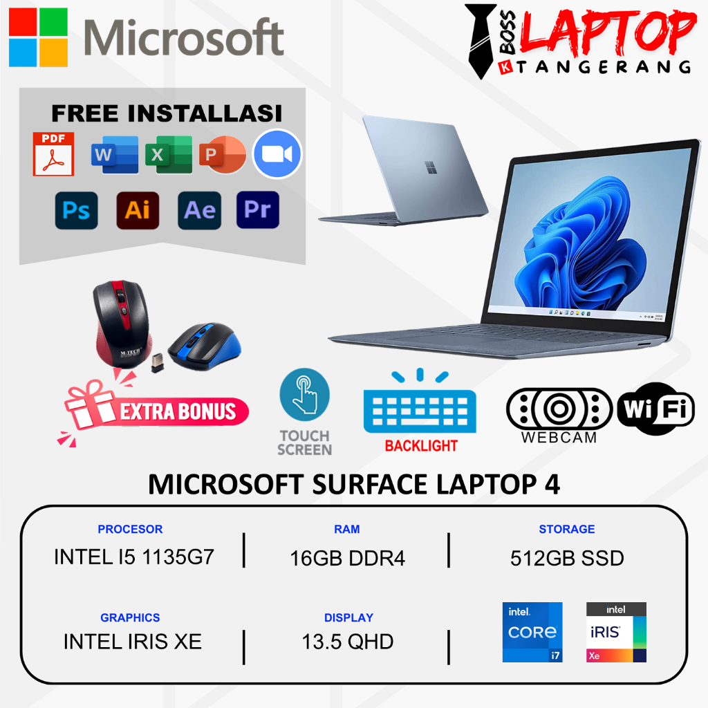 LAPTOP TOUCH MICROSOFT SURFACE LAPTOP 4 INTEL i5 1135G7 16GB 512SSD WIN11 HOME TERLARIS
