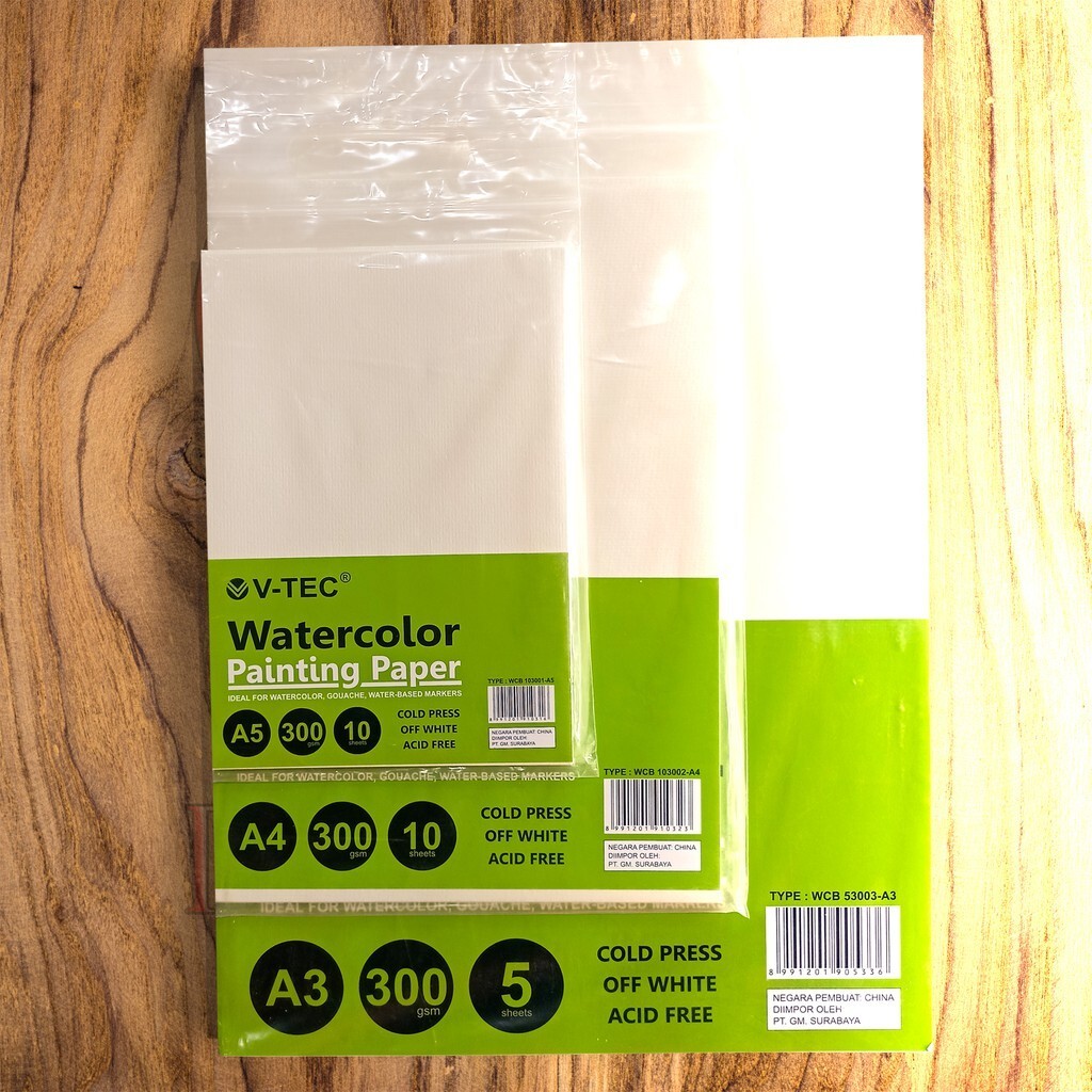 

IK6 V-TEC Watercolor Paper A3 300gsm 5 Sheets Cold Pressed Painting Paper Kertas Gambar