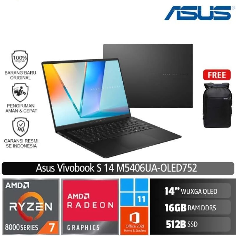 Asus Vivobook S14 M5406UA-OLED752 Ryzen 7-8845HS 16GB 512GB Win11 OHS