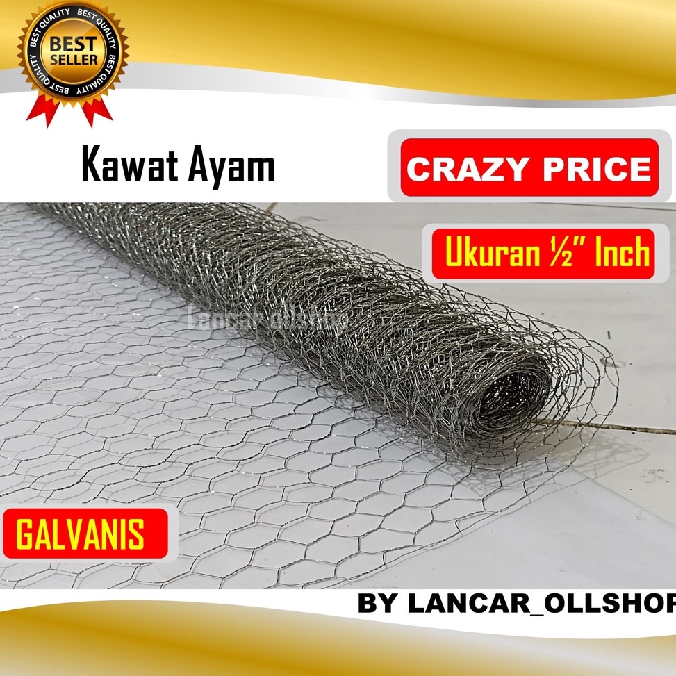 Kawat Ayam Roll Rollan  Chiken WIRE MESH GALVANIZED Panjang 7 M Untuk Kndang Ternak Harga 1 Rol KODE