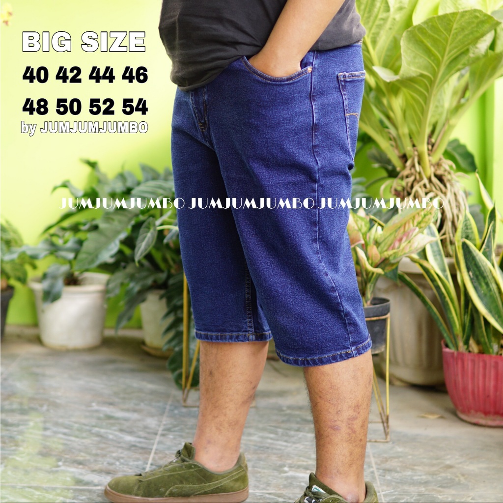 Celana Jeans Pendek Jumbo Pria Big Size Bahan Melar Stretch