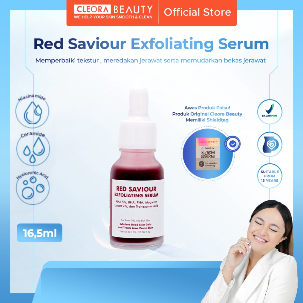 Cleora Beauty Red Saviour Exfoliating Serum  Peeling Scrub Serum Wajah Glowing Serum Eksfoliasi Seru