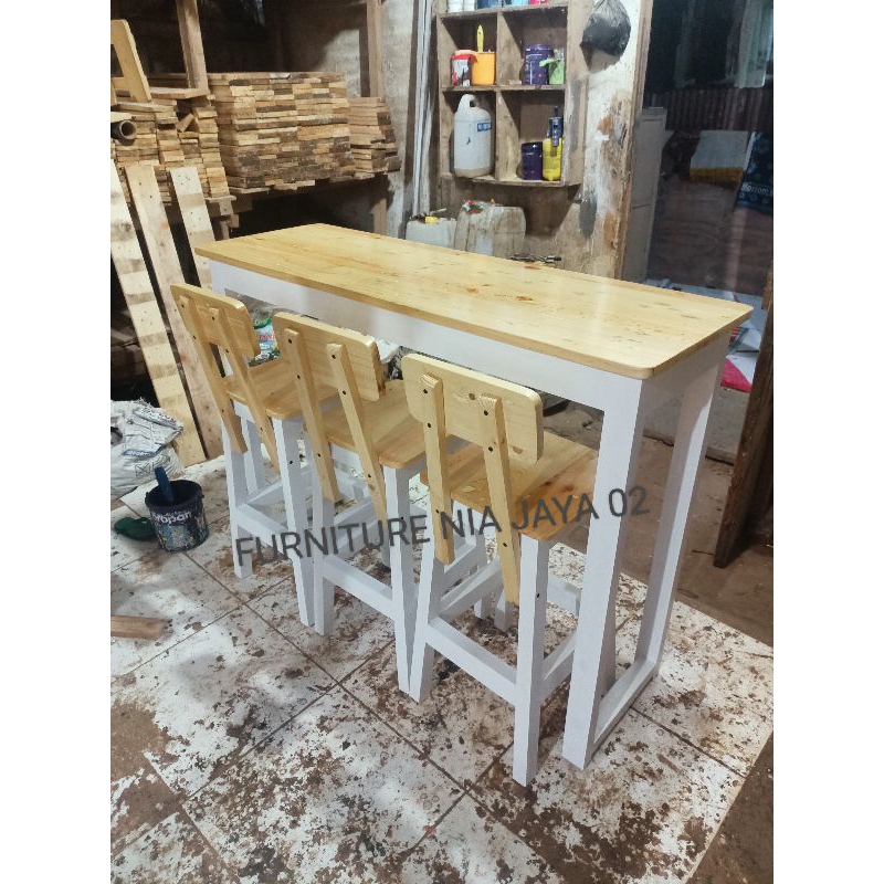 meja bar 3 kursi uk 120x40x90