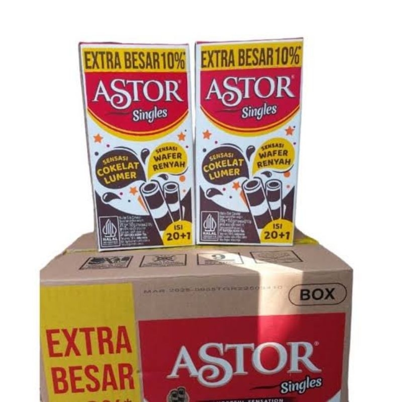 

Astor Singles Kemasan Box Isi 20 Pcs | Wafer Roll Cokelat