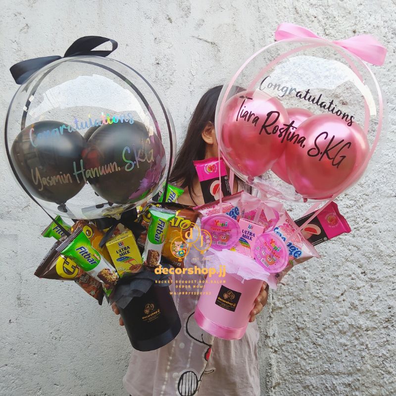 S Bucket Balon Snack Request Isian Bunga Coklat Wisuda Graduation Hadiah Gift Birthday