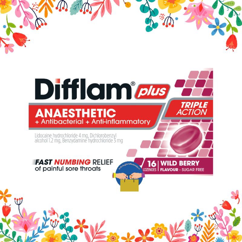 

Difflam plus anaesthetic triple action 16 lozenges wild berry sugar free