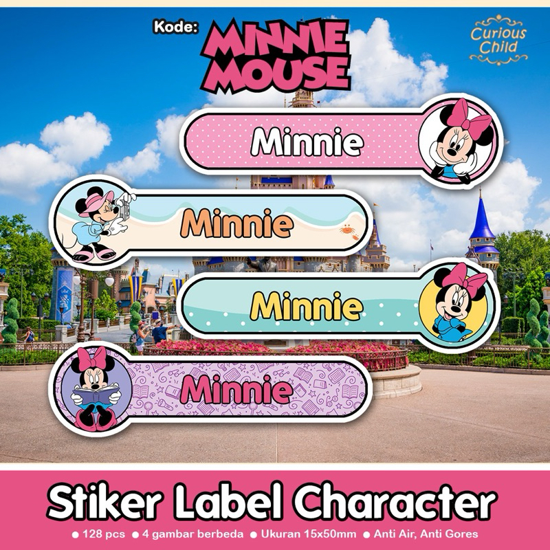 

[curiouschild.label] 128 pcs sticker nama waterproof label character - mickey mouse & minnie mouse