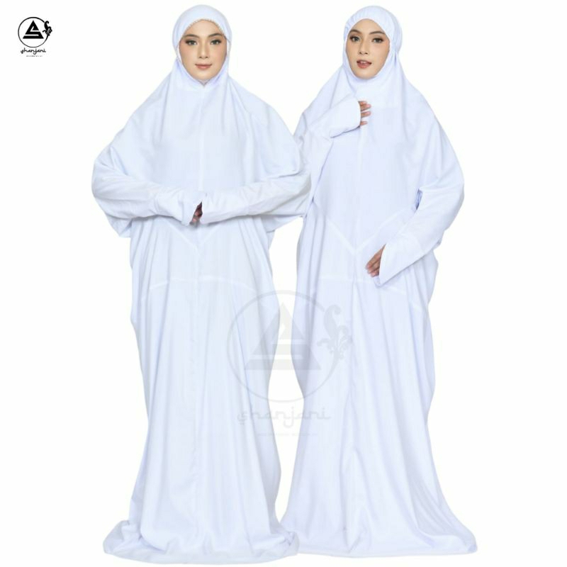 Mukena Terusan Putih Bersih Dewasa Jumbo Polos Katun Premium