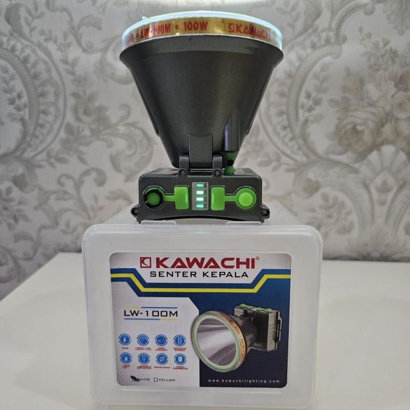 Senter Kepala Kawachi 100WATT 10W / (Waterproff, Indikator Baterai) Bisa Powerbank / LED Super Teran