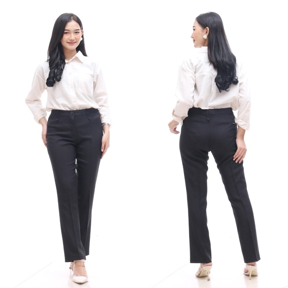 KODE B73A Celana Kerja Kantor Wanita Hitam Jumbo Melar  Work Pants Big size Black Stretch
