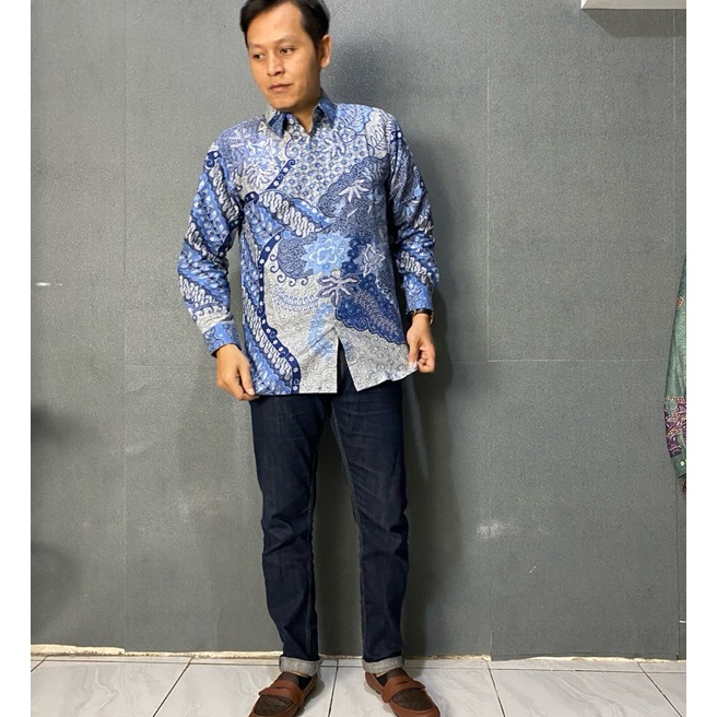 Hemat KEMEJA BATIK PRIA BIRU LANGIT SALEM PREMIUM BERFURING COD