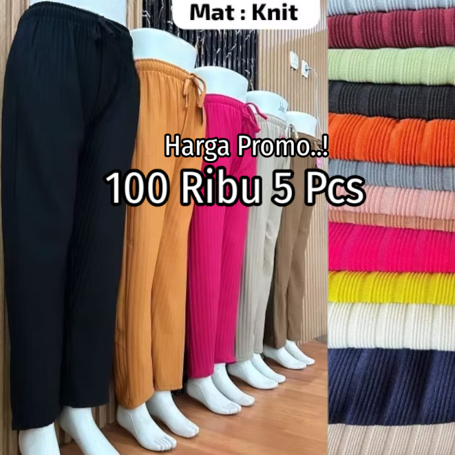 PROMO PAKET 5 PCS LUNA JUMBO KNIT IMPORT / BAGGYPANTS KNIT IMPORT / CELANA PANJANG WANITA