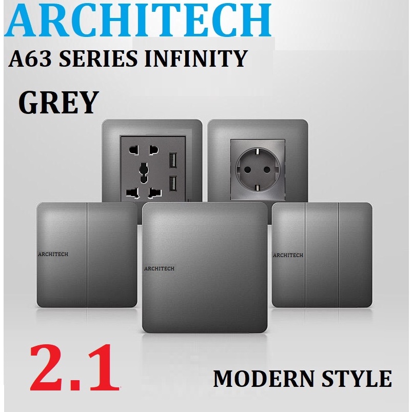 Harga Bersahabat Architech Infinity Grey A63 Stop Kontak Sakelar Saklar Rumah Architech Infinity Gab