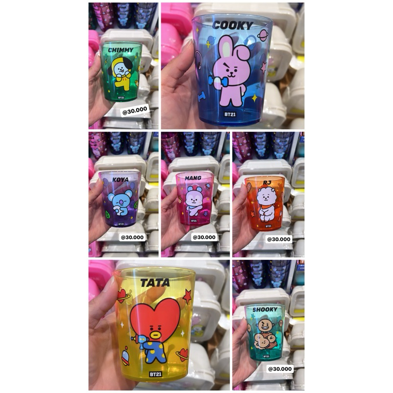 BT21 with Miniso Cup Gelas Minum | BTS x Miniso Gelas KOYA , RJ , SHOOKY , MANG , CHIMMY ,TATA , COO