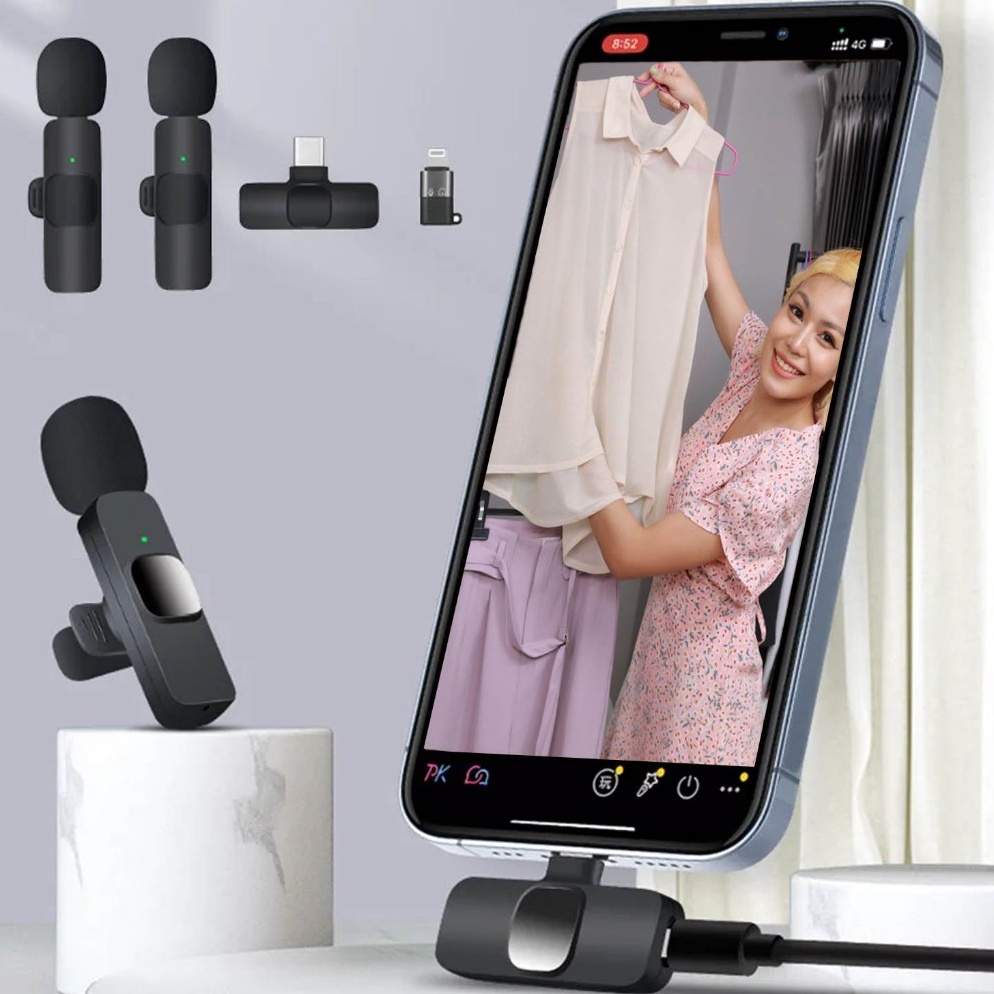 KODE A3V4 K8 K9 Microphone Wireless Mikropon Bluetooth Clip On HP Vlog Microfon Youtuber Recording P