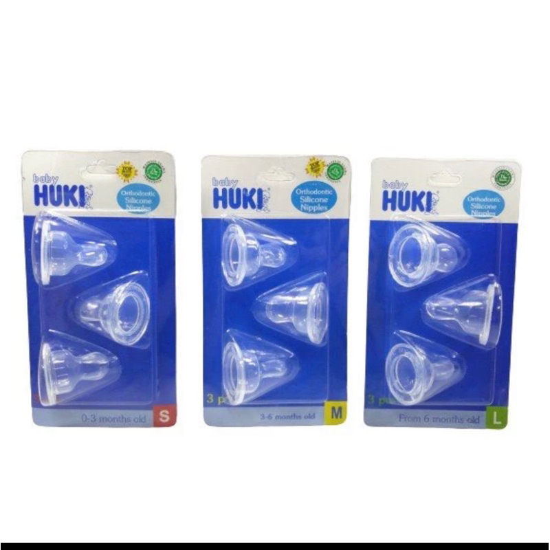 Dot Huki Dot Gepeng Orthodontic Silicone Nipple Isi 3 Pcs / Dot Bayi Gepeng HUKI / HUKI DOT BAYI