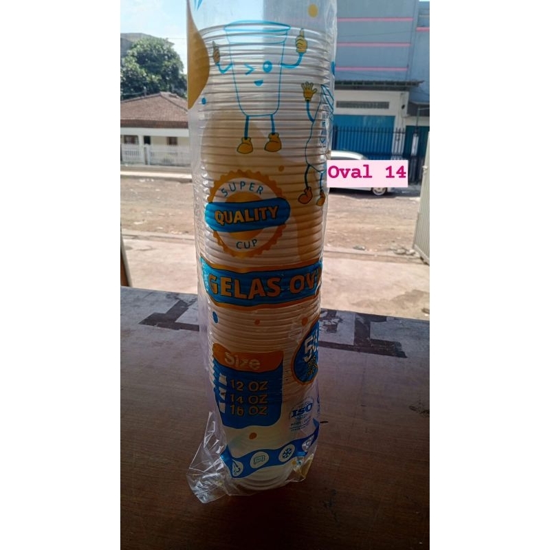 Gelas Plastik Isi 50 Pcs | Gelas Cup Oval 16 | Gelas Cup Oval 14 | Gelas Cup Oval 12