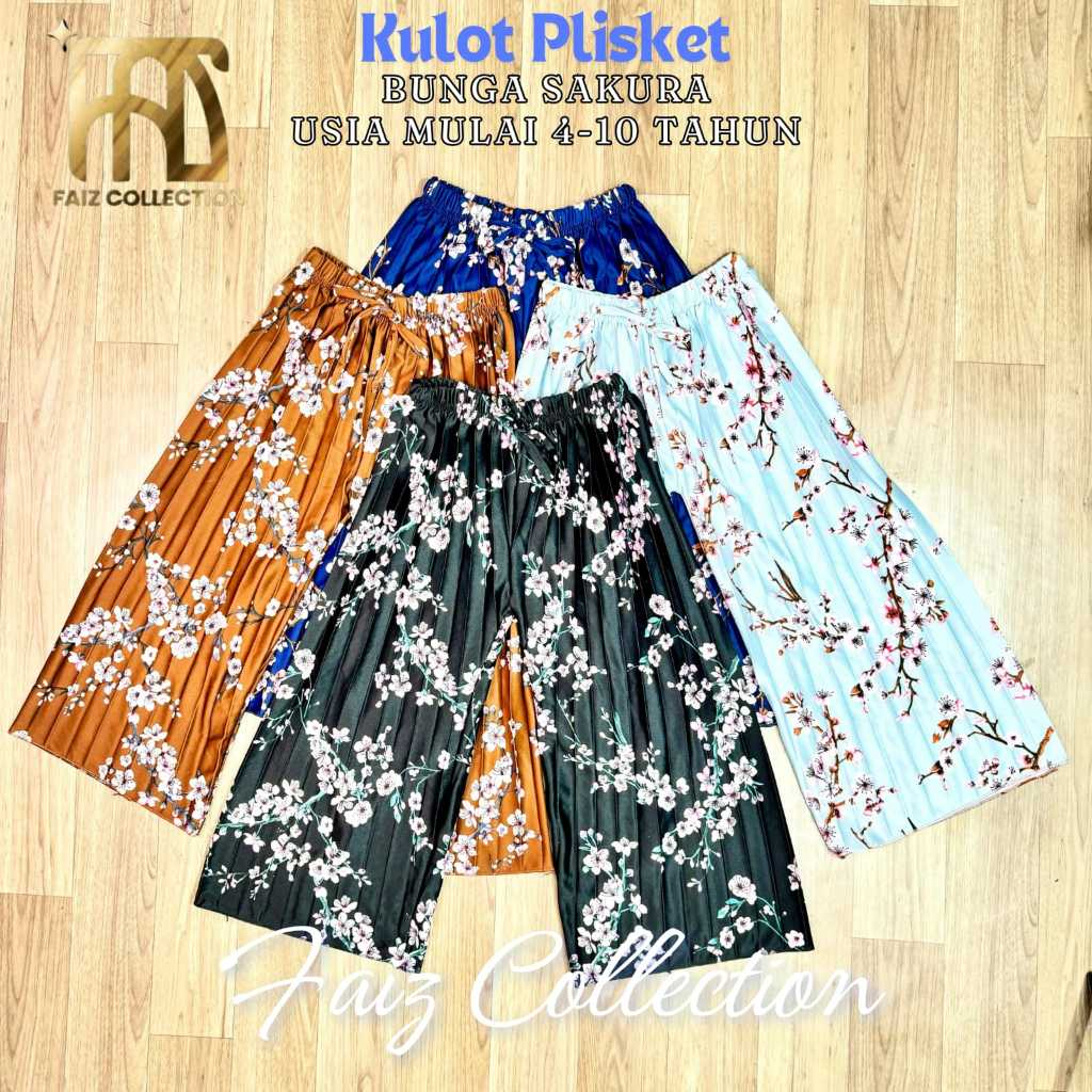 Kulot sakura anak - anak 3-12 tahun size M-XXL / celana kulot plisket anak motif bunga cherry - kulo