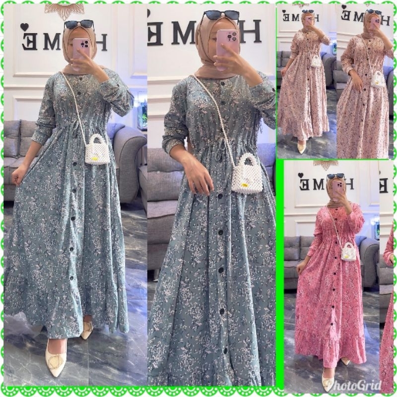 Gamis full kancing Serut Voxy onde