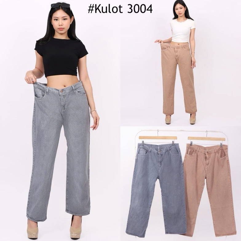 GOGO ORDER Celana Panjang Kulot Loose Jeans Wanita Jumbo Bigsize Abu Cream Pastel DAVIDA 34