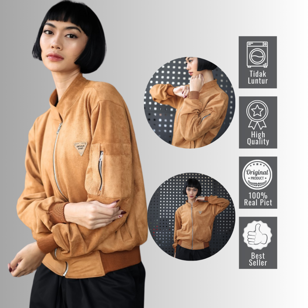 JAKET BOMBER WANITA BAHAN SUEDE PREMIUM HALUS JACKET BOMBER CEWEK KOREA KEREN OUTDOOR GENIOUS