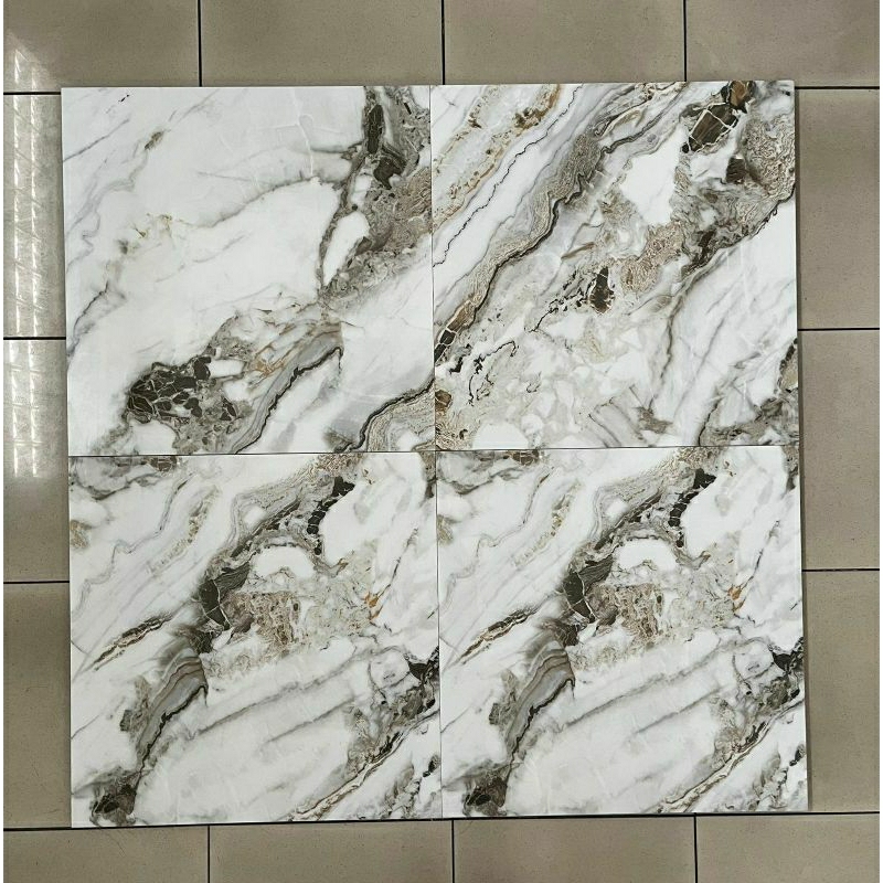 60X60 GRANIT IKAD KW 1 A HTGP M VOLCANO WHITE MOTIF TERBARU LANTAI KILAT GLOSSY 2 LAPISAN MOTIF UNTU