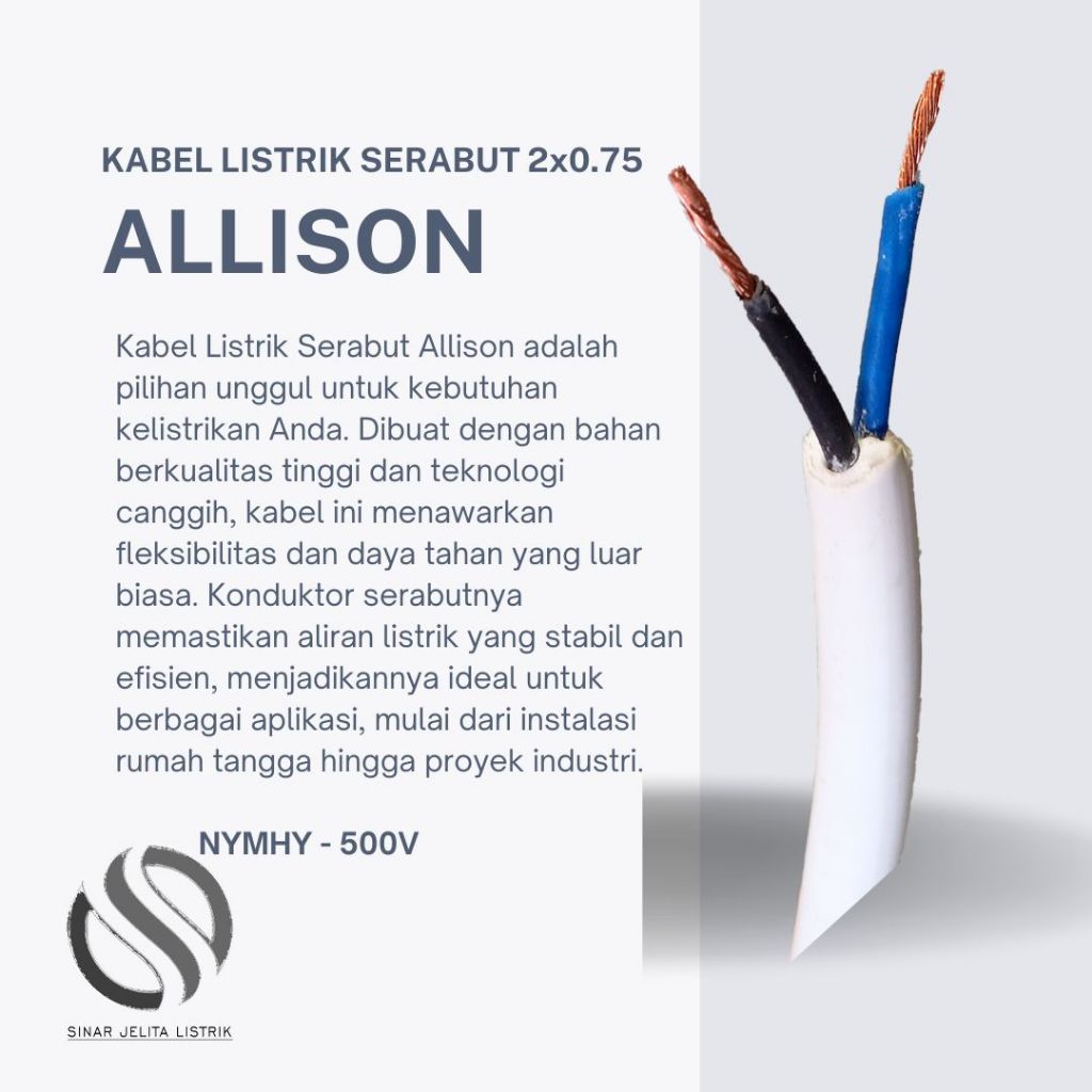 Kabel Listrik MURAH Serabut 2x0.75 ALLISON SNI | Kabel Listrik Murah Bukittinggi | Kabel Serabut
