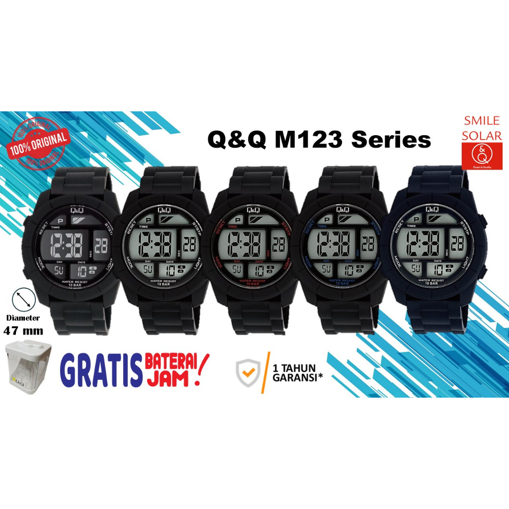Jam Tangan Pria Casual Sporty Rubber Digital Original Q&Q QnQ QQ M123 M123J Series