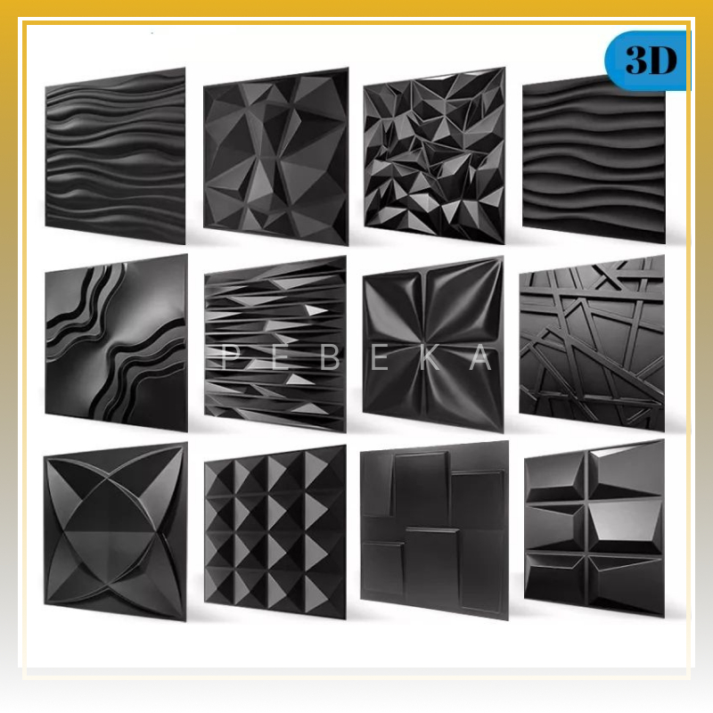 Wall Panel 3D PVC Hitam Ukuran 50 x 50 cm