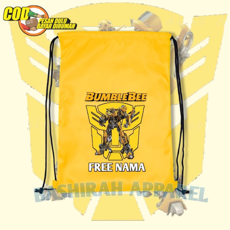 Tas Serut Anak Transformers Bumblebee Tas Anak TK/SD Kekinian Bisa Pakai Nama