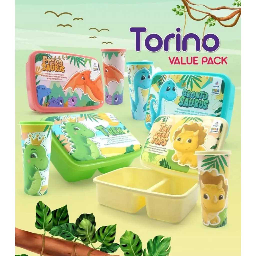 Value Set Torino HBA | Kotak Makan / Tempat Bekal Plastik Segi dan Tempat / Botol Minum