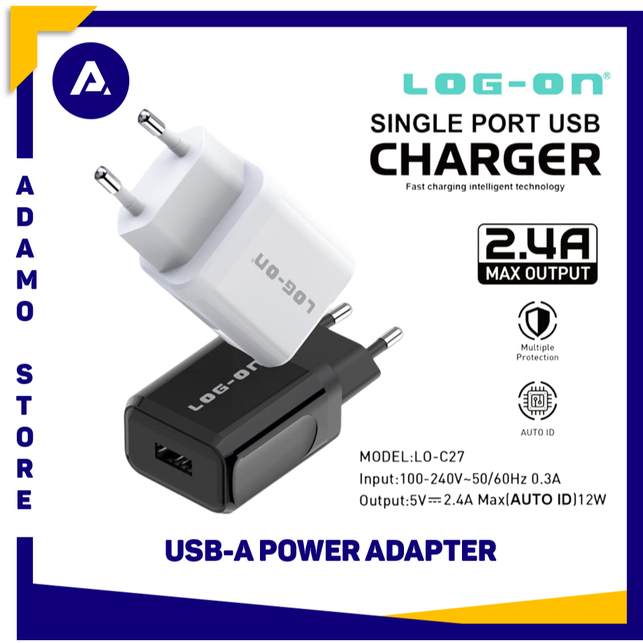 LOG ON LogOn Kepala Charger Batok Charger Adaptor USB 2.4A Fast Charging LO-C27